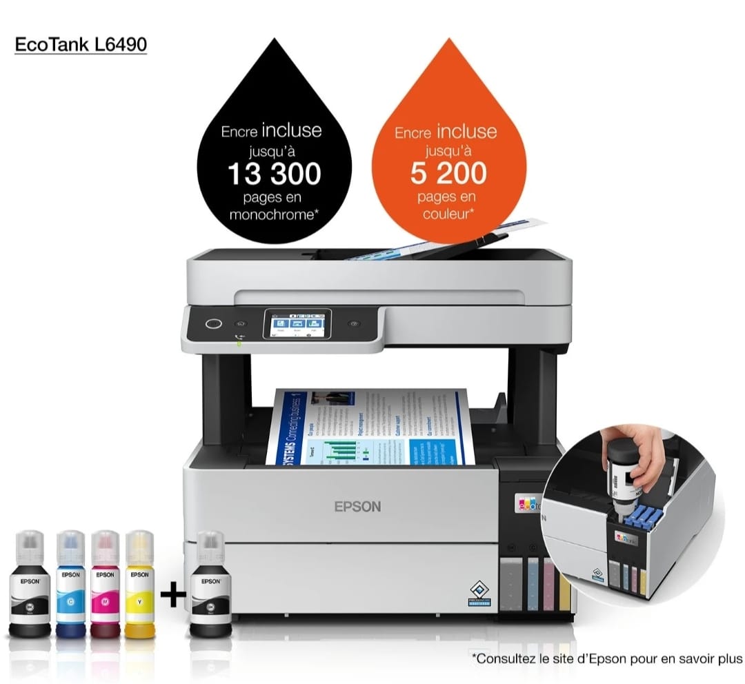Epson EcoTank L6490 Imprimante multifonction à réservoirs rechargeables 5 Epson EcoTank L6490 Imprimante multifonction à réservoirs rechargeables C11CJ88404 – Image 1