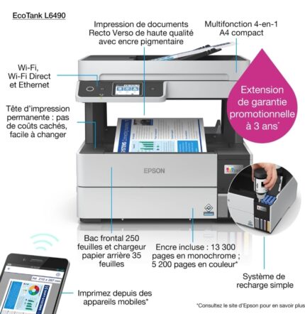 Epson EcoTank L6490 Imprimante multifonction à réservoirs rechargeables C11CJ88404